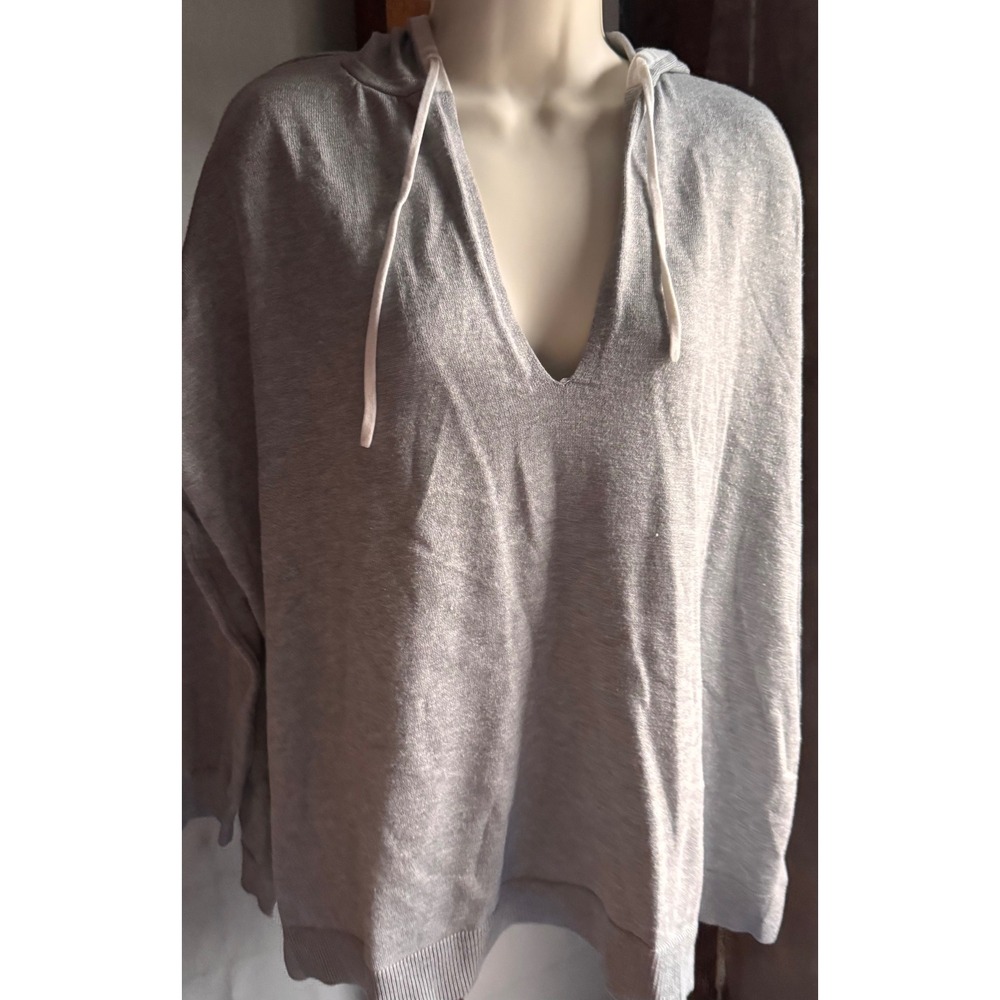 Verve Ami Gray V-Neck Lightweight Knit Hoodie Sweater Size Large